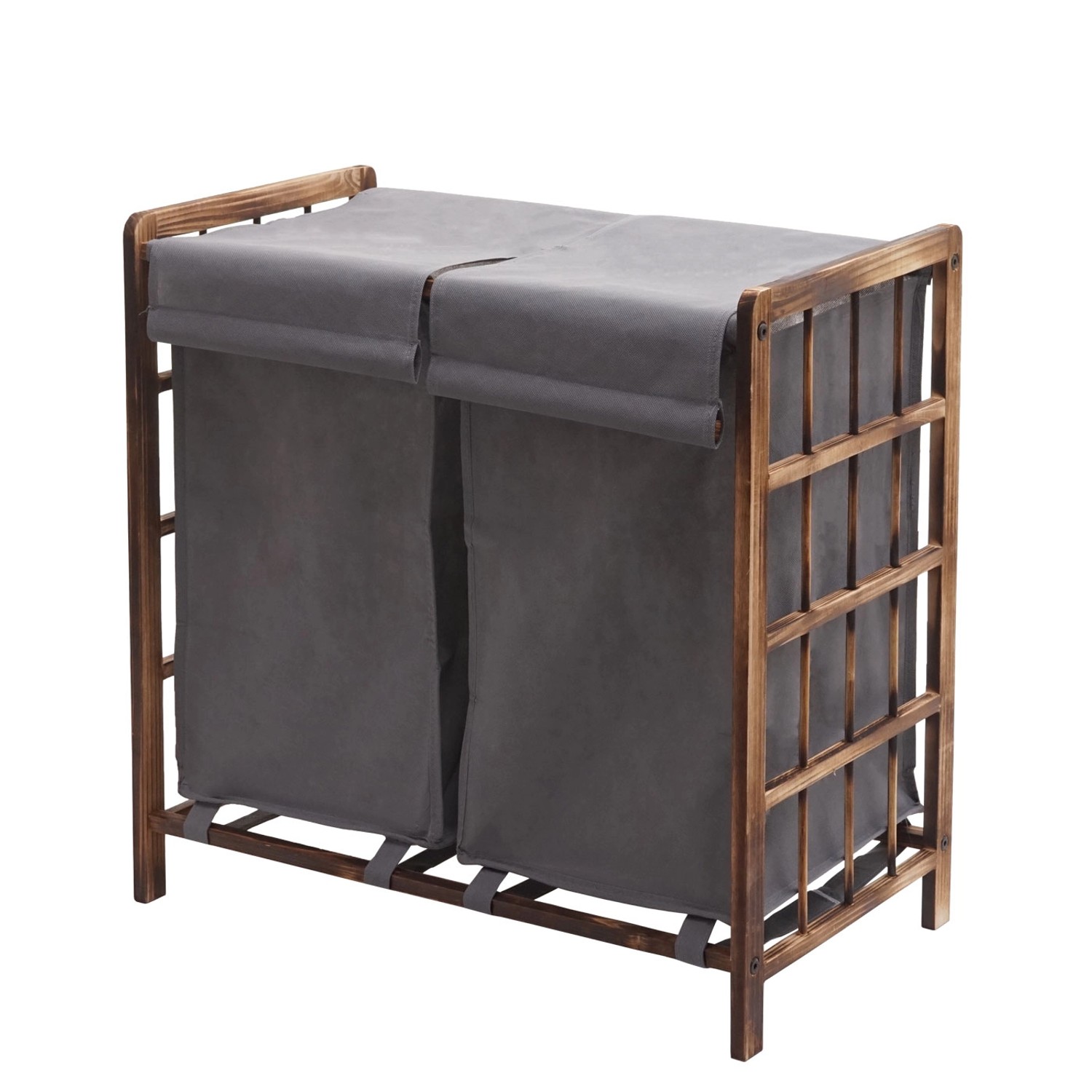 MCW Wäschesammler B60 braun/grau mit 2 Fächern und Stoffdeckel für ca. 68l Wäsche.