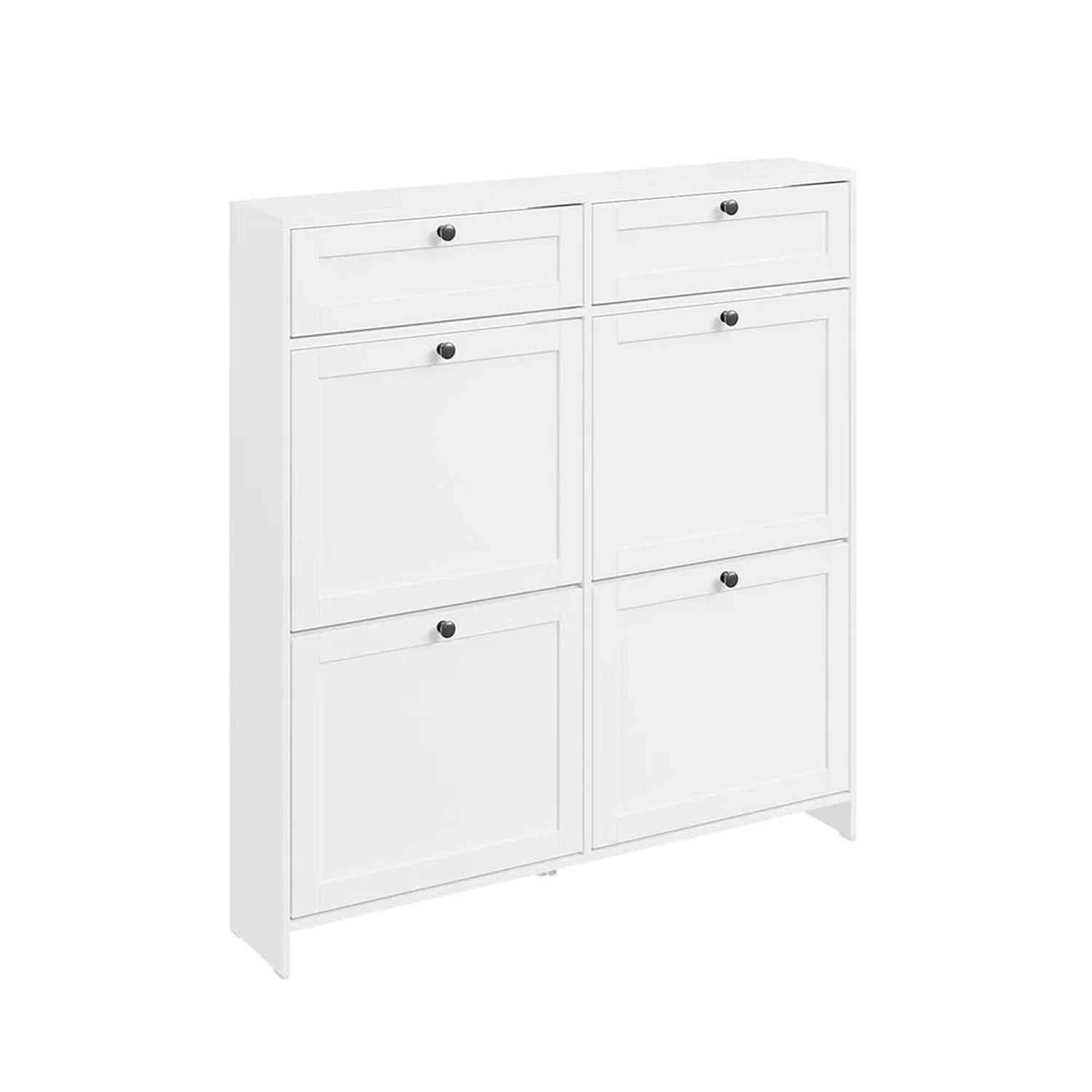 SoBuy Schuhschrank Schmal Schuhkommode mit 2 Schubladen und 4 Klapptüren Weiß 100x107x19cm FSR208-W