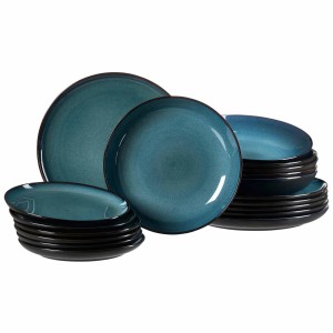 Ritzenhoff & Breker Bali 18-teiliges Teller-Set in Blau-Grün und Schwarz. Geschirr-Set aus Steinzeug.