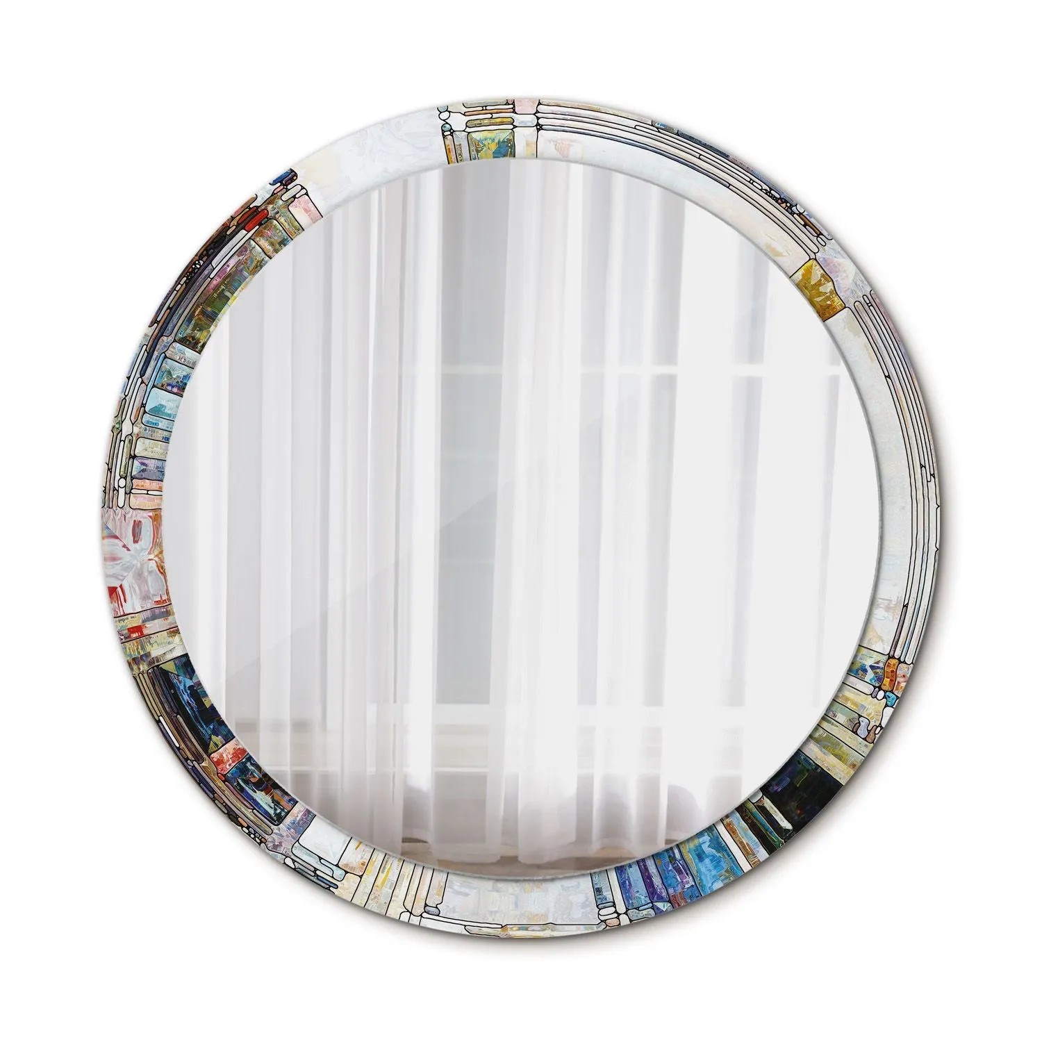 Thumbnail - Tulup Spiegel mit Motivdruck Buntglas 100x100 cm Runder Spiegel Aufdruck Spiegel Ornament Spiegel Ornamente