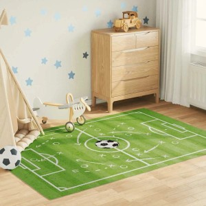 Grüner Kinderteppich 160x230 cm im Fußballfeld-Design mit Ball. Waschbar & rutschfest für Spielzimmer.