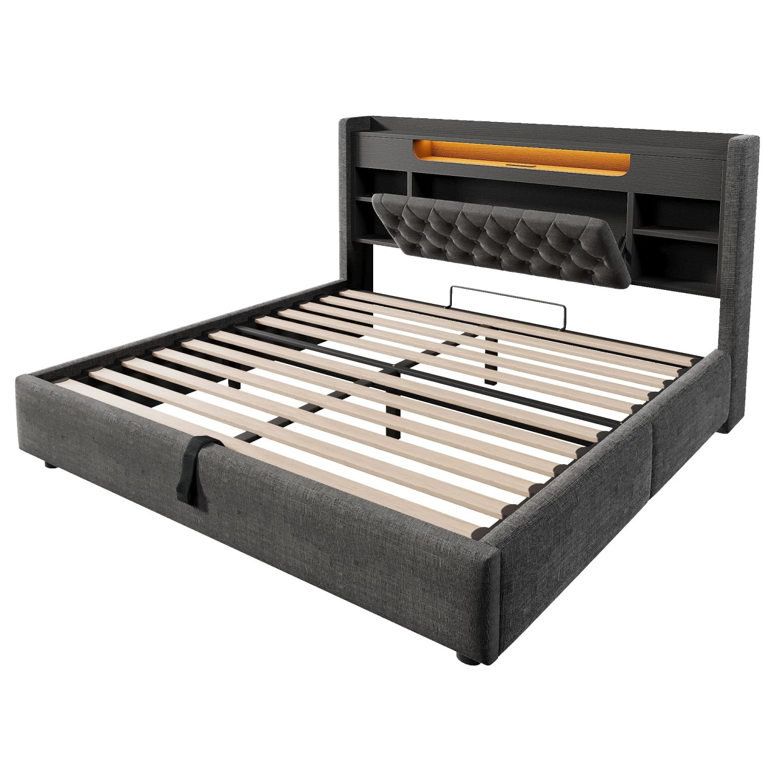 Merax Polsterbett 140x200 Hydraulik Stauraum LED USB C Grau