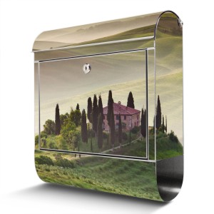 Banjado Edelstahl Briefkasten mit Toscana Motiv und Zeitungsfach. Rostfreier Wandbriefkasten.