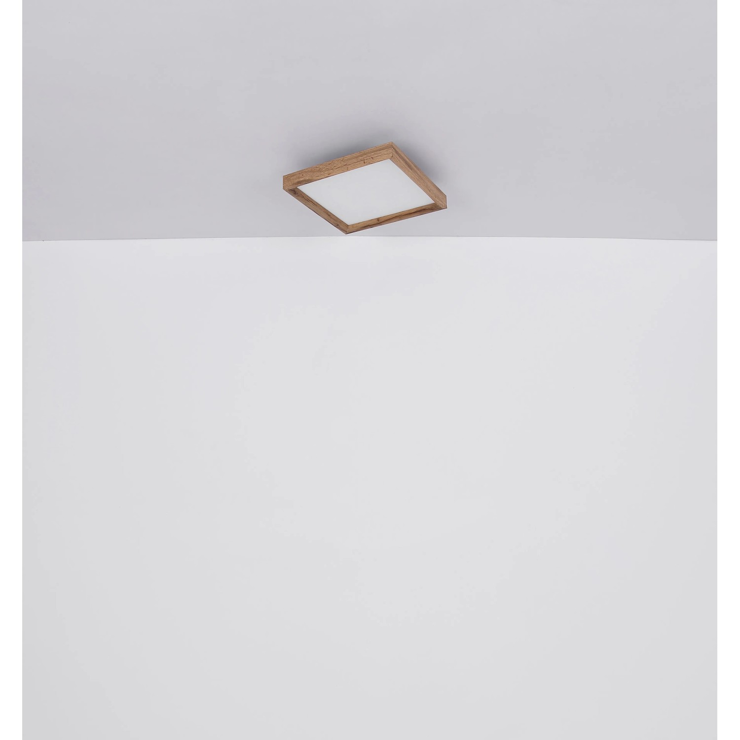 Quadratische LED-Deckenleuchte Cinderella mit Holzrahmen, weiß matt, 120x30 cm.