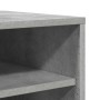 Detailansicht des betongrauen Schuhschranks aus Holzwerkstoff. Zeigt die Oberfläche und ein Innenregal.