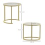 HOMCOM Couchtisch-Set, 2er, Stahl/Hartglas, goldfarben, runde und ovale Form.