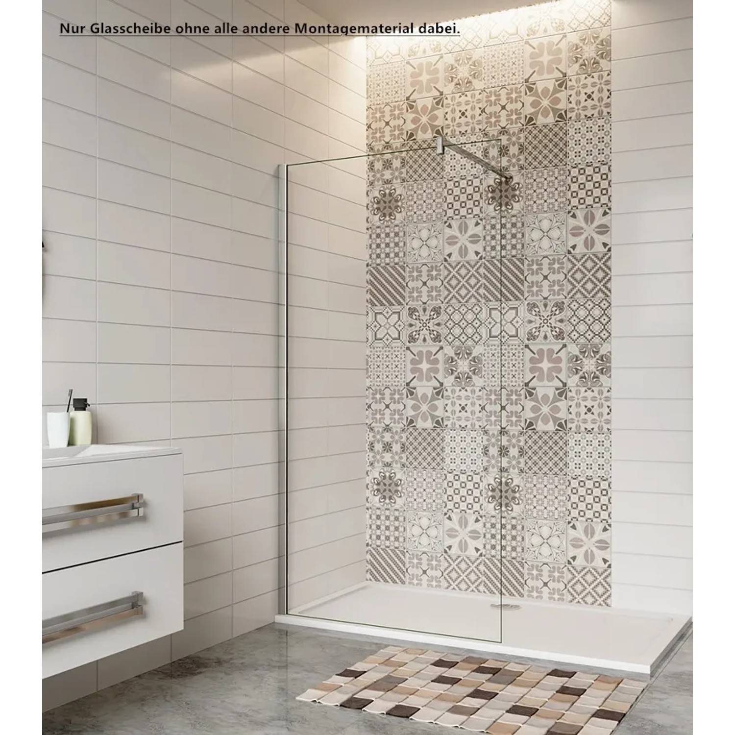 Duschparadies Walk-In Dusche mit Klarglas Seitenwand und Nano-Beschichtung, 57.7x200cm.