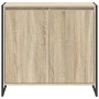 Moderner Sonoma Seitenschrank aus Holzwerkstoff mit 2 Türen und schwarzem Metallrahmen, ideal für Wohnzimmer.