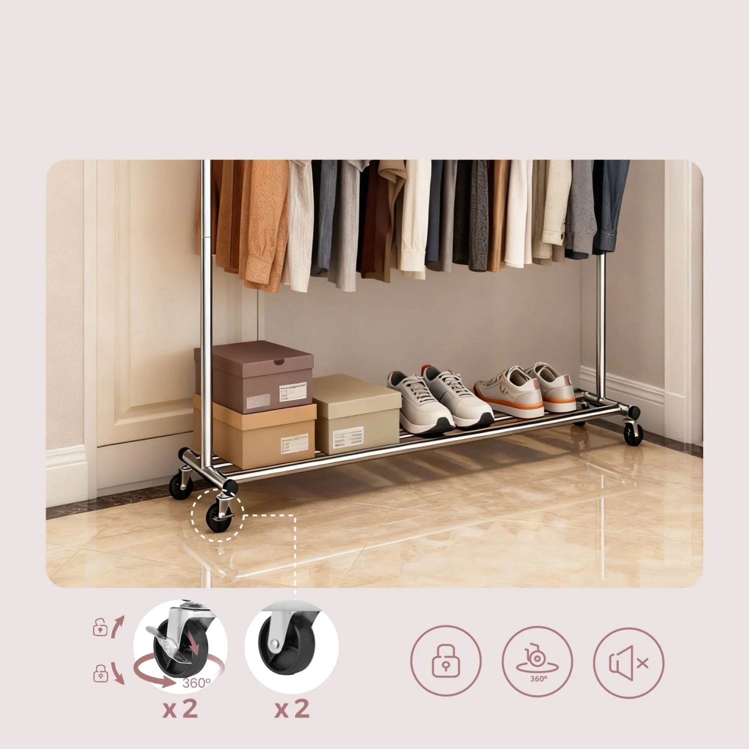 Songmics Kleiderständer Rollbar Ausziehbare Stange 200 x 161,5 x 45 cm Silber kaufen bei OBI