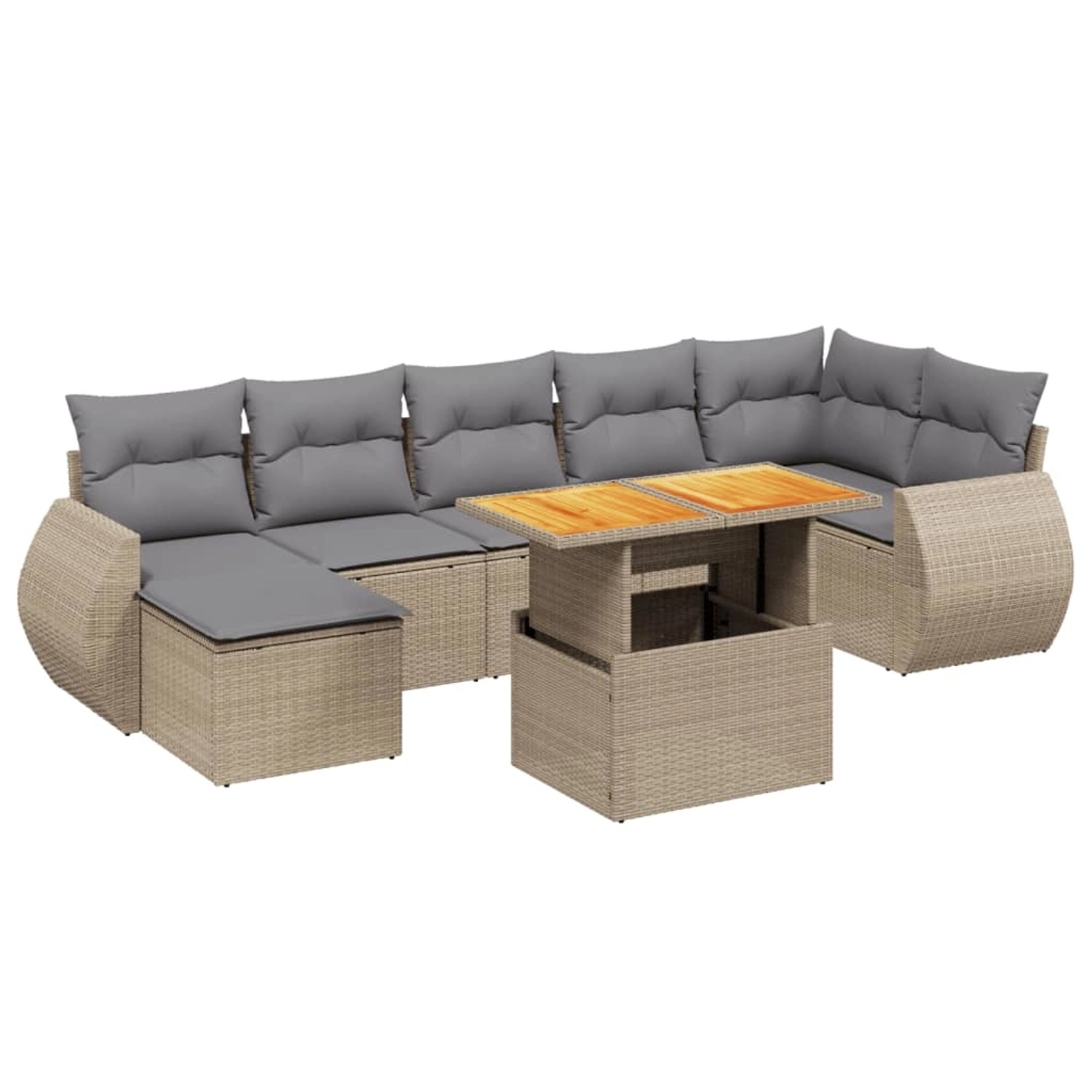 vidaXL 8-Tlg Garten-Sofagarnitur mit Kissen Beige Poly Rattan 3272305