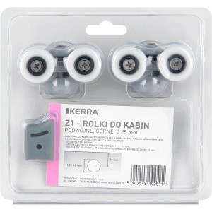 Kerra Z1 obere Doppellaufrollen 25mm für Duschkabinen, weiß/chrom, im Blisterpack. Duschzubehör.