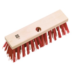 LUX Straßenbesen Elaston mit rotem Borstenfeld und lackiertem Holzkorpus.