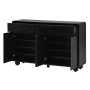 Schwarzes Merax Sideboard aus PB/MDF mit geschwungenen Türen, 2 Schubladen, 4 Türen mit Regalen und Metallfüßen. Wohnzimmerschrank.