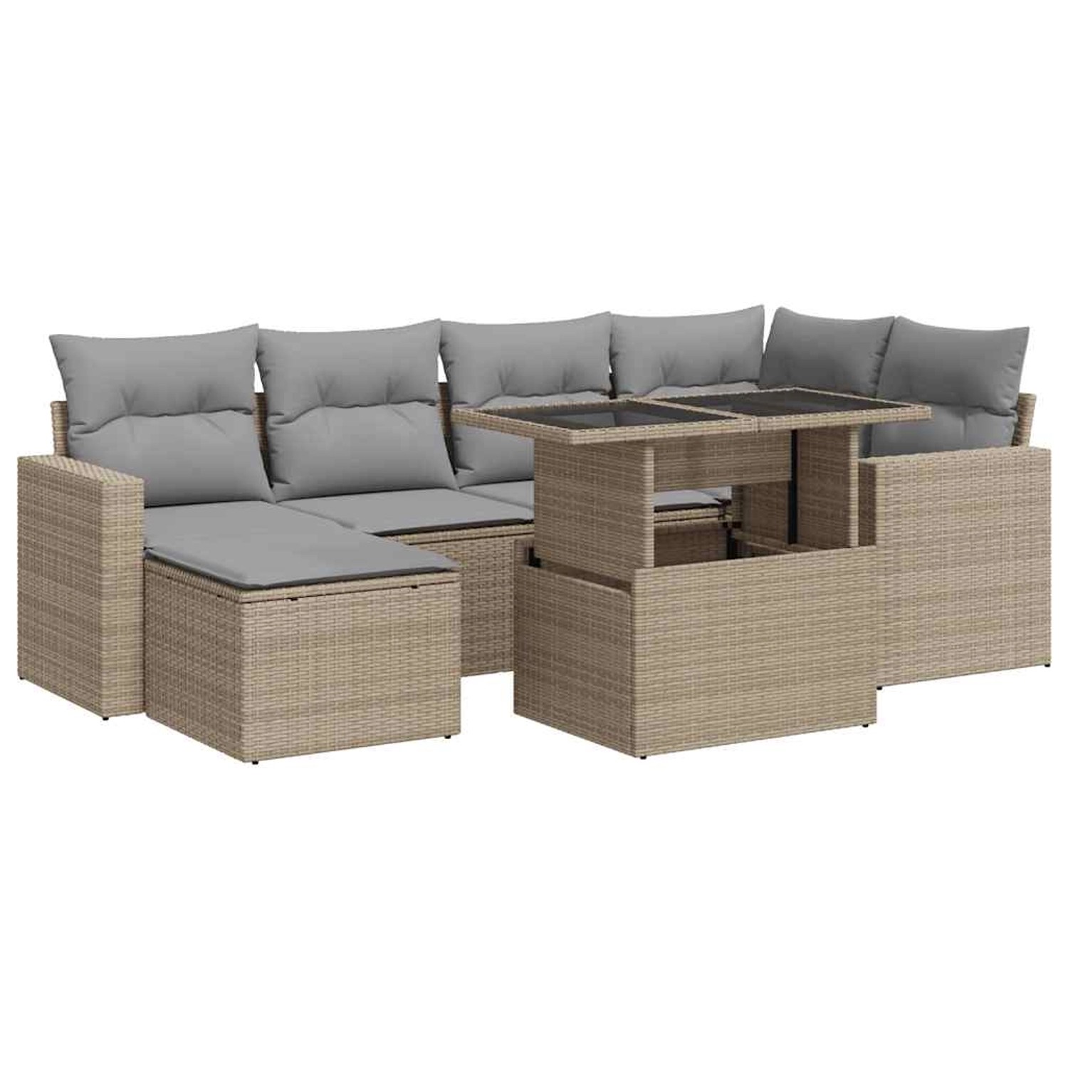 vidaXL 7-Tlg Garten-Sofagarnitur mit Kissen Beige Poly Rattan 3326350 günstig online kaufen