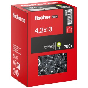 Fischer Profilverbindungsschrauben 4,2x13 mm, 200 Stk. im roten Karton. Holzschrauben mit Flachrundkopf.
