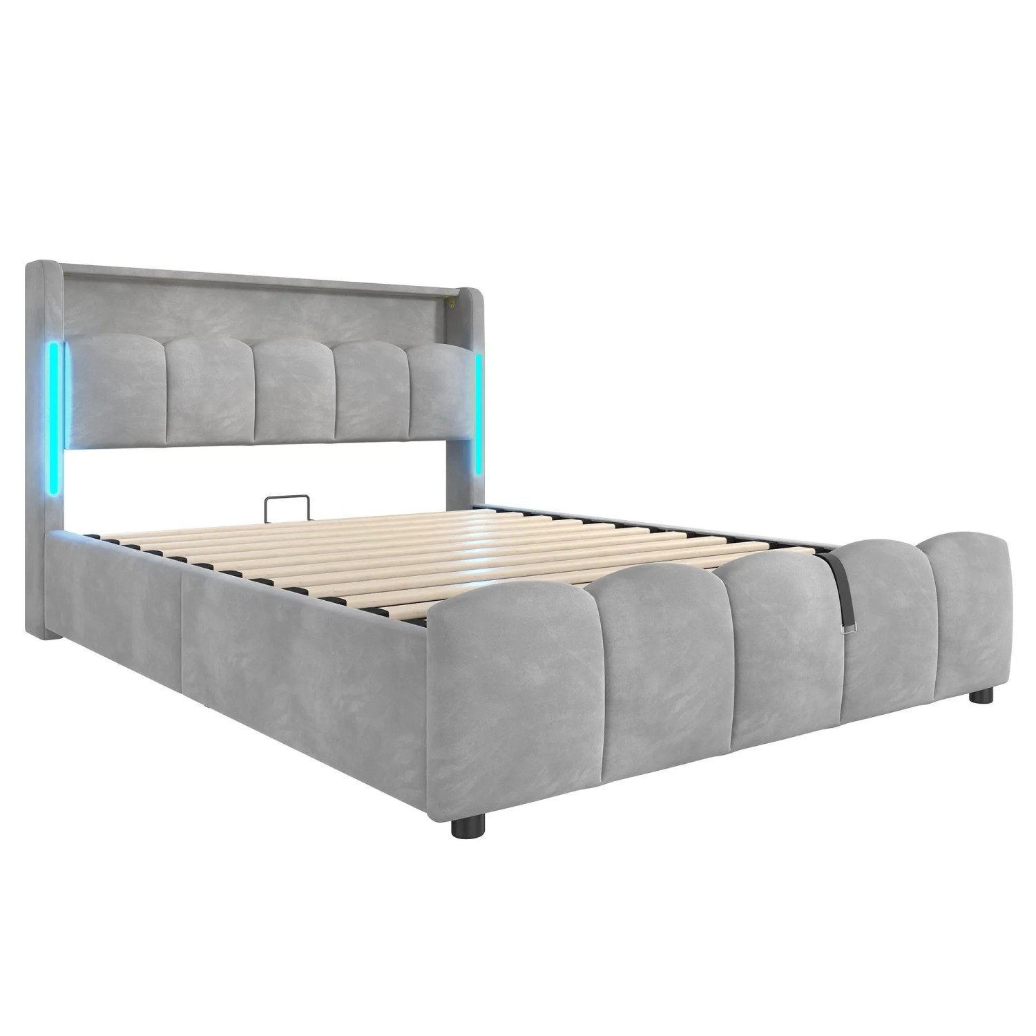 okwish Polsterbett 140x200cm mit LED Beleuchtung Schlafzimmer Grau ohne Matratze