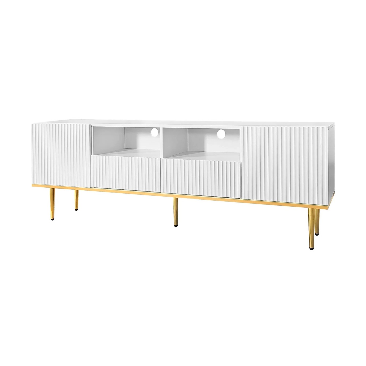 okwish TV Schrank mit Gold Füßen und Gold Rand für Wohnzimmer 165x36x55cm Weiß