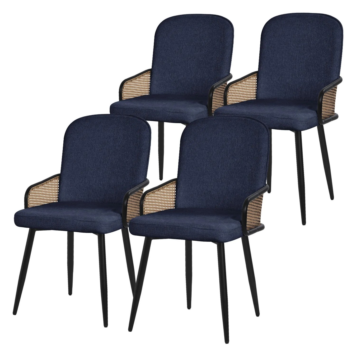 ML-Design Esszimmerstühle 4Er Set Dunkelblau mit Stoffbezug Rattan