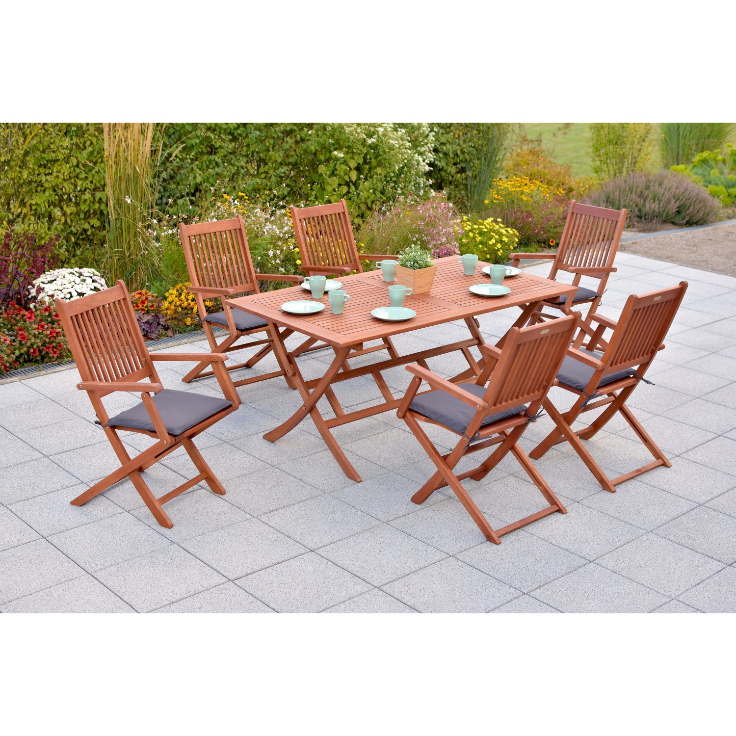 Merxx Rio Set 13-tlg. 6 Klappsessel 6 Auflagen Klappentisch 160 x 90 cm günstig online kaufen