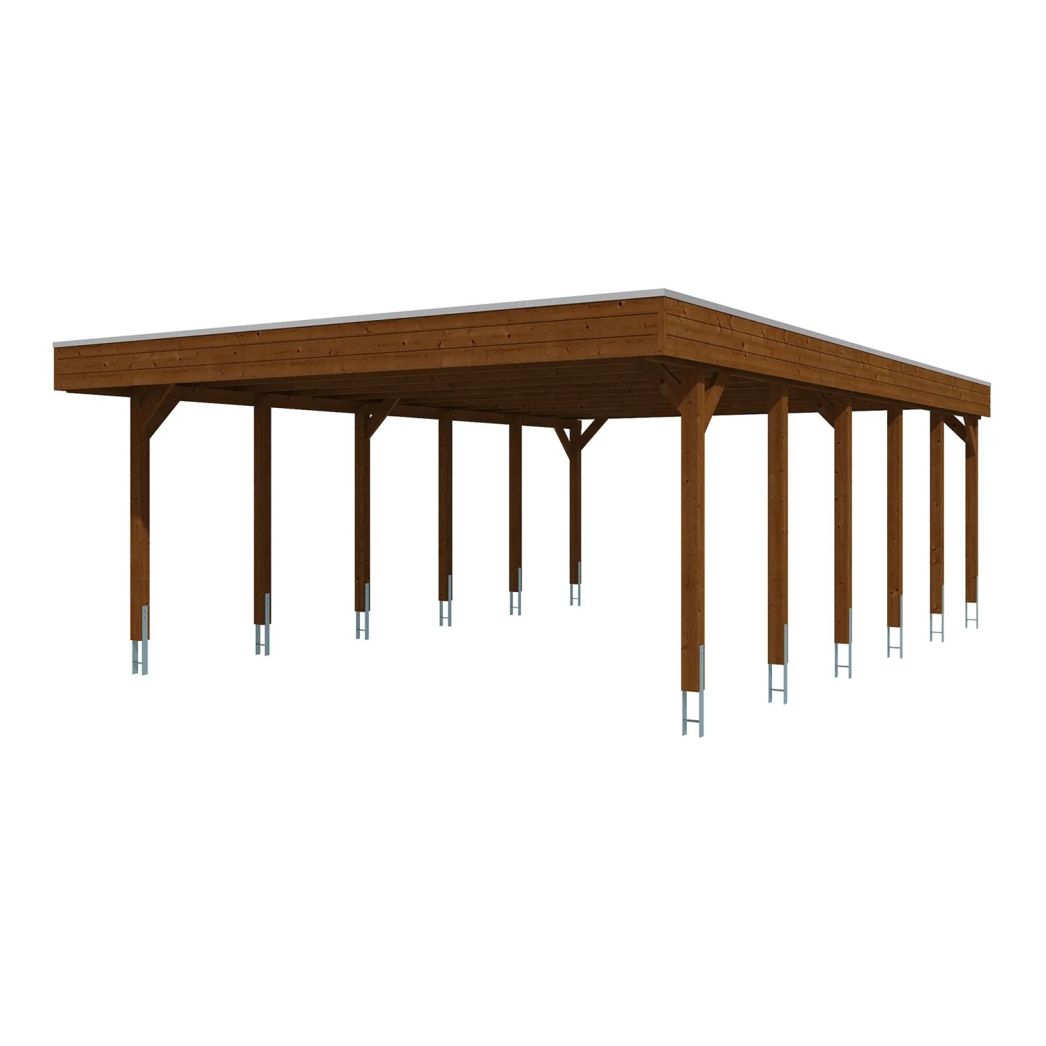 Skan Holz Carport Friesland mit Stahl-Dachplatten 546 cm x 860 cm Nussbaum