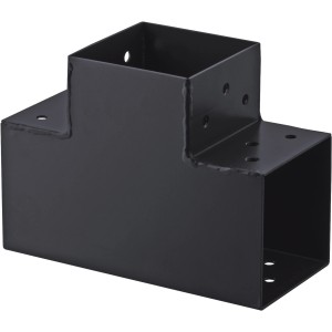 Anthrazitfarbener 90° Steckverbinder mit 3 Enden (91x91) für Holzkonstruktionen.