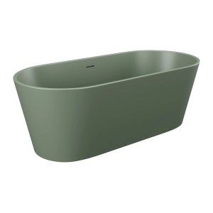 Freistehende ovale Badewanne Luzeca in Khaki aus mattem Acryl, 159 cm. Modernes Design für Ihr Badezimmer.