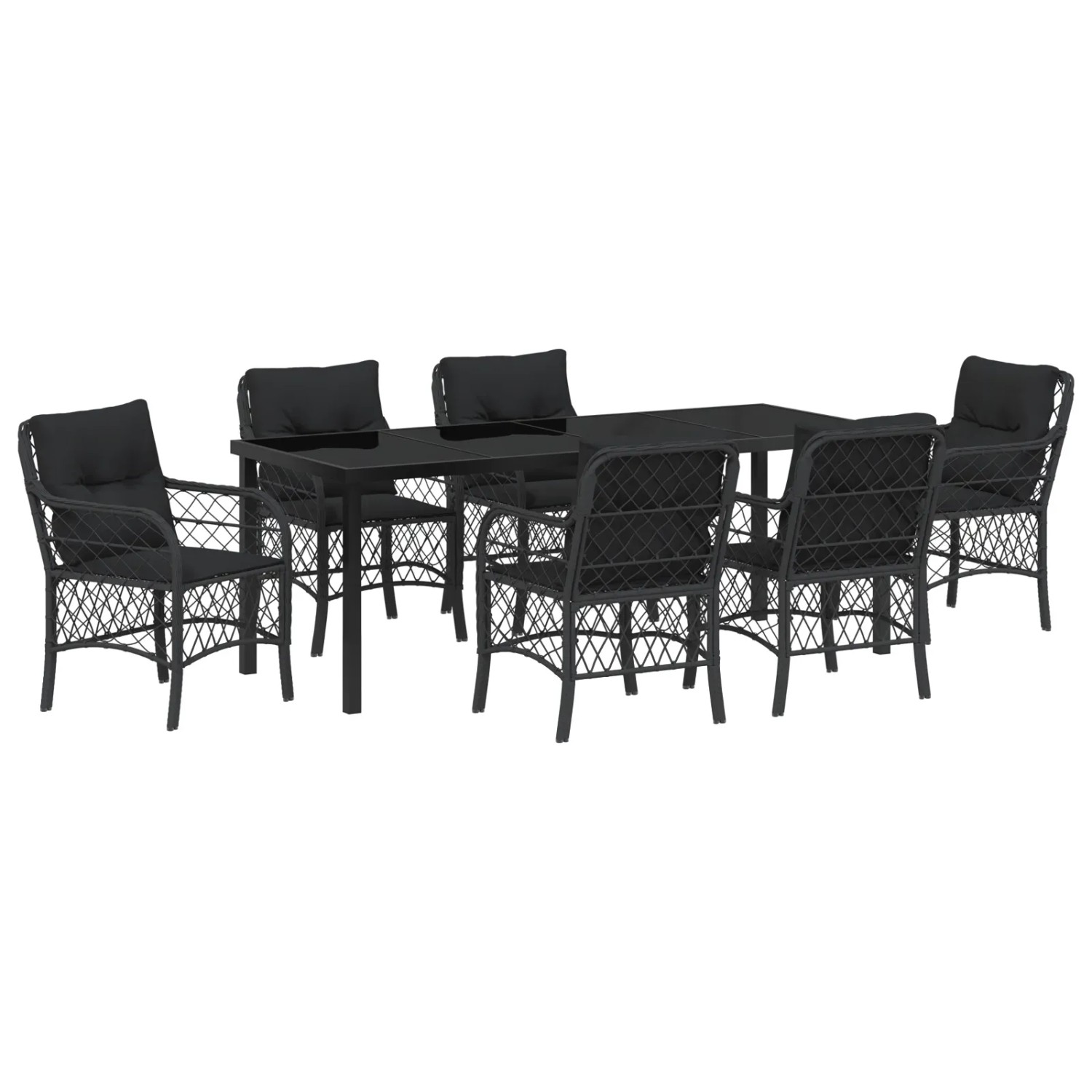 vidaXL Garten Essgruppe mit Kissen 7-Tlg Schwarz Poly Rattan 3380209