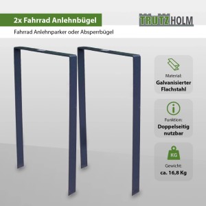2 anthrazitfarbene Fahrradanlehnbügel aus Flachstahl zum Einbetonieren.