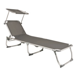Silber-graue Garden Pleasure Sonnenliege Kiso mit Sonnendach für Garten oder Terrasse.