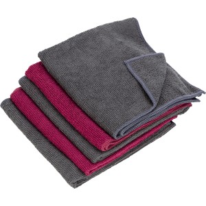5er-Set Mikrofaser Universaltücher in Grau und Pink, ideal für Haushalt und Küche.