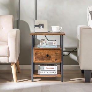 Costway Nachttisch mit Schublade und Ladestation, rustikal braun, 40x40x55 cm.