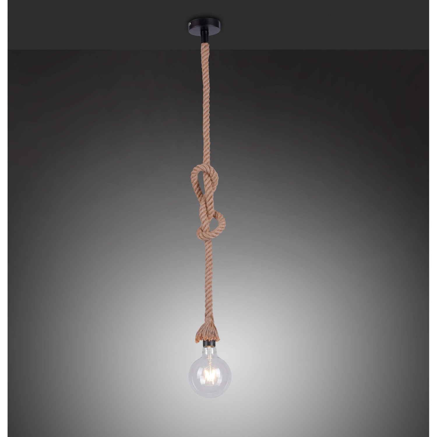 Schwarze Just Light Pendelleuchte Rope mit Seil und E27 Fassung (ohne Leuchtmittel).