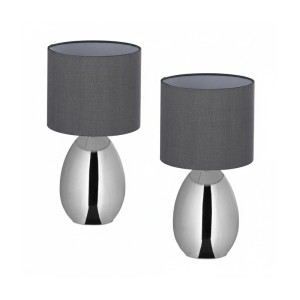 Relaxdays Tischlampen Stahl Silber 2 Stk. Schaltbar 33,5 cm x 18 cm 0,8 kg