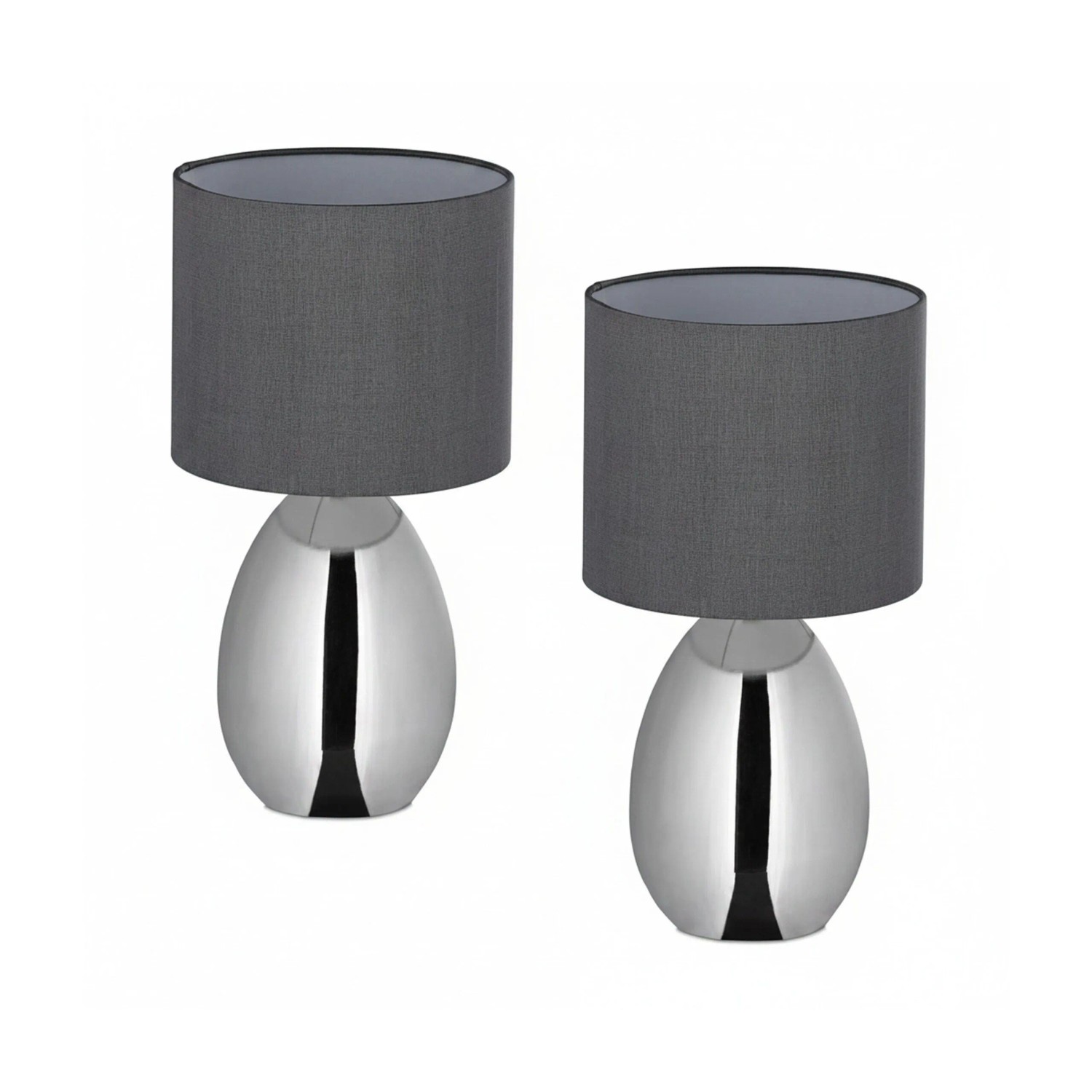 Relaxdays Tischlampen Stahl Silber 2 Stk. Schaltbar 33,5 cm x 18 cm 0,8 kg