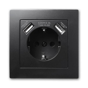 McPower FLAIR Schutzkontakt Steckdose 2xUSB A Schwarz mit Rahmen