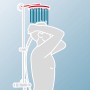 Illustration eines Mannes unter einer Schulte Rain Classic Duscharmatur mit runder Kopfbrause.