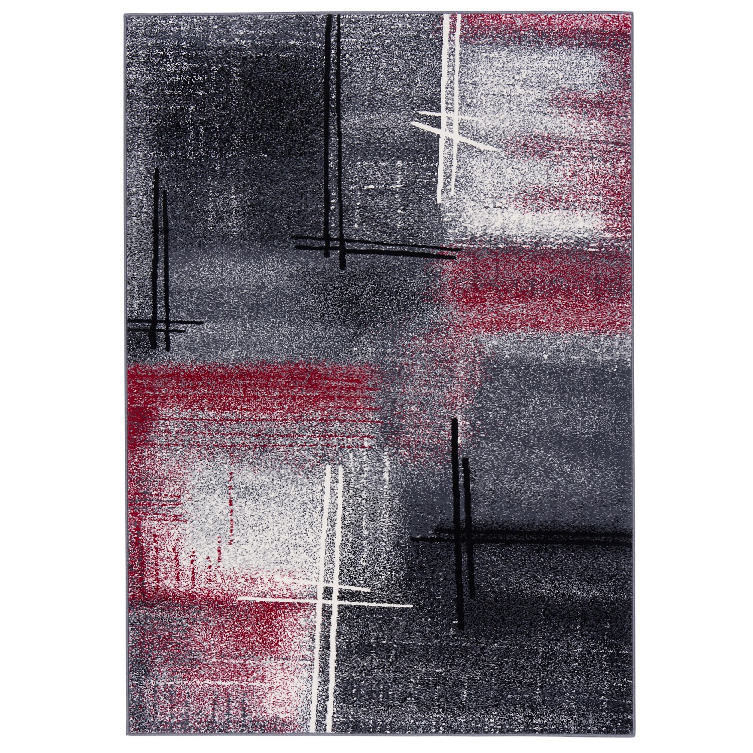 Pergamon Designer Teppich Brilliant mit Verlauf in Rot, Grau und Schwarz, 140x200cm.