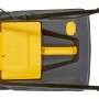 CMI Elektro-Rasenmäher C-ERM-1300/32, Aufsicht. Gelb-grauer Rasenmäher mit Fangkorb und verstellbarem Holm.