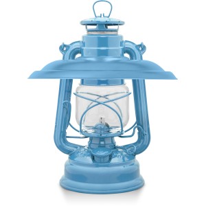 Feuerhand Sturmlaterne Baby Special mit Reflektorschirm, pastellblau. Blendschutz und Lichtlenkung für Garten & Terrasse.