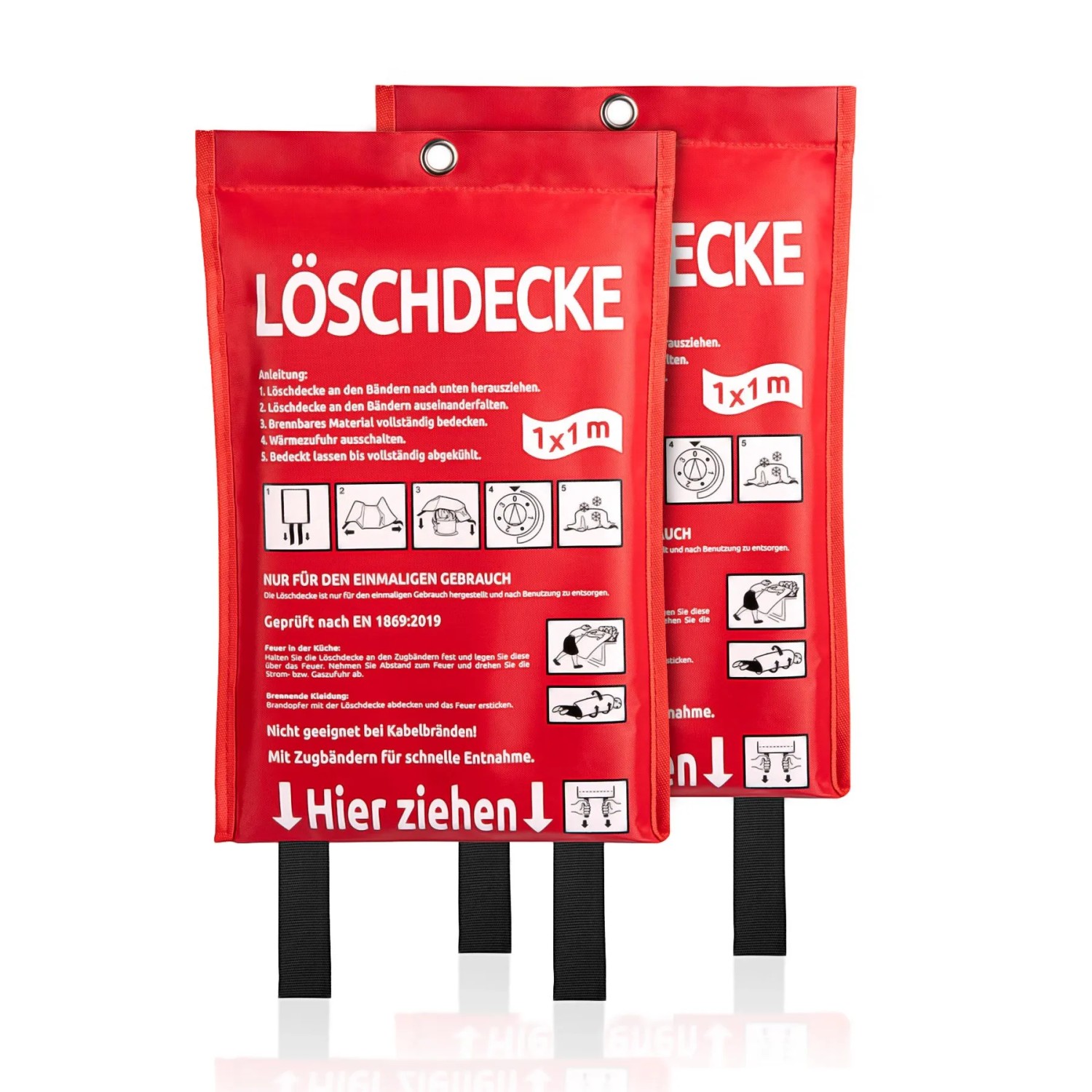 BigDean 2 Stück Löschdecke Küche Für Fettbrand Sofort Einsetzbare XL Feuerlöschdecke DIN EN 1869 2019 Geprüft Feuerdecke Auch Für Grill Auto Und BigDean 2 Löschdecken 100 x 100 cm – sofort einsetzbar bei Fettbrand – DIN EN 1869 geprüft – für Küche, Grill, Auto und Camping