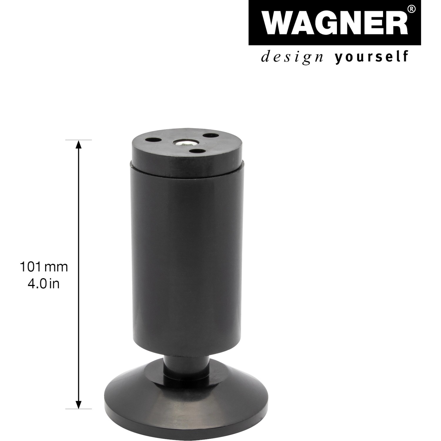 Schwarzer Wagner Möbelfuß (10 cm) mit Softgleiter QuickClick für Möbelbau.