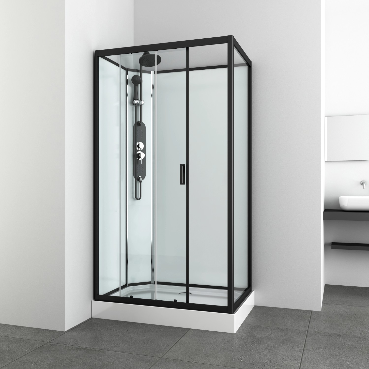 Sanotechnik Komplettdusche Epic Schwarz 225 cm x 120 cm x 80 cm