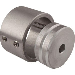 Zweiteiliges Schrankrohrlager aus geschliffenem Edelstahl für Ø 25 mm Schrankrohre. Robuste Wandscheiben für Schränke.