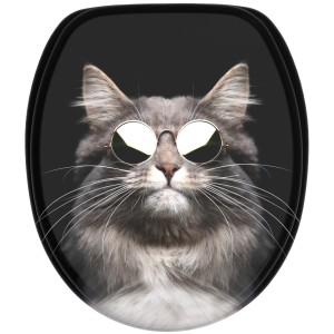 Sanilo WC-Sitz Cool Cat: Toilettendeckel aus Holz mit Katze und Sonnenbrille.