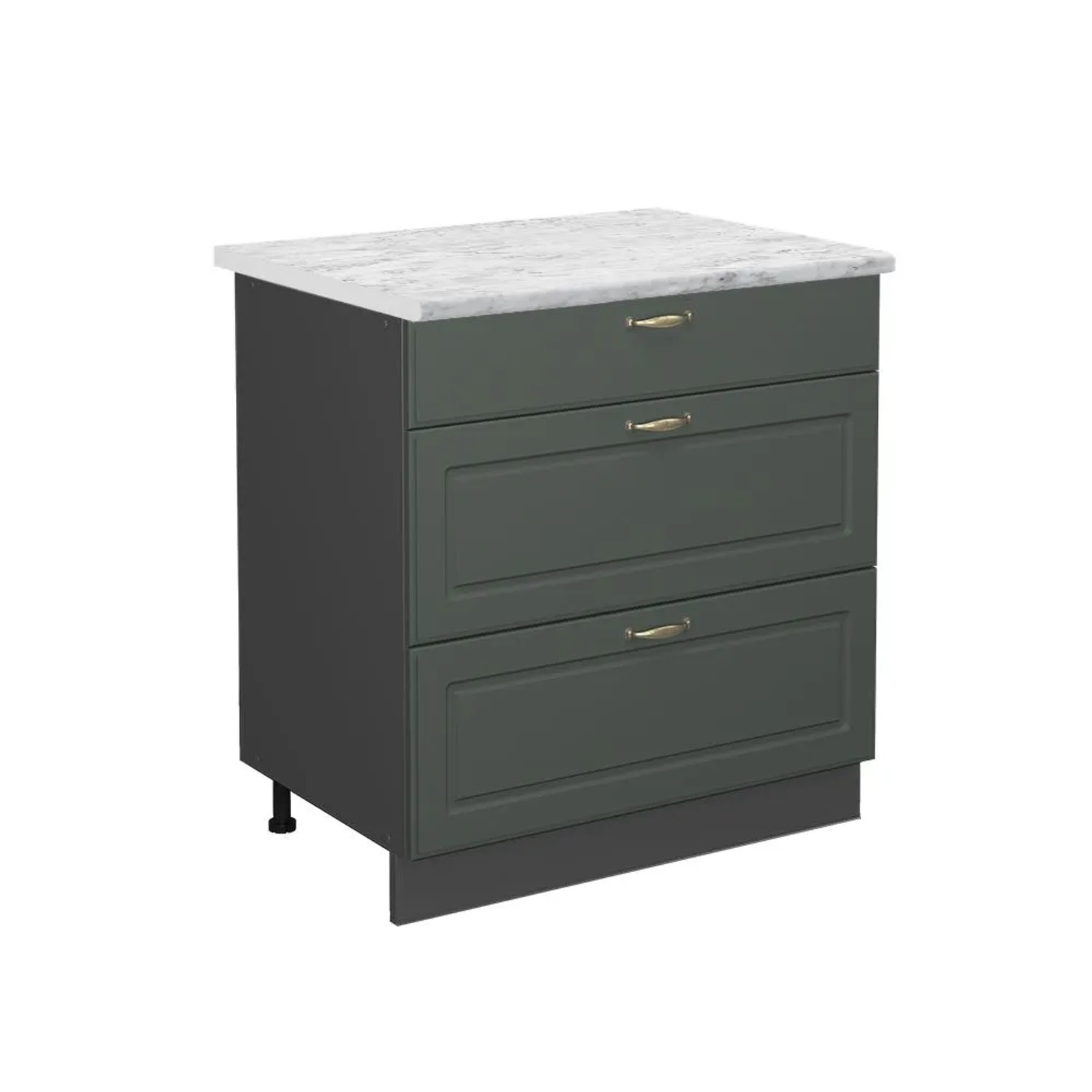 Vicco Küchenunterschrank Fame-Line Grün-Gold Landhaus Anthrazit 80 cm mit 3 Schubladen AP Marmor