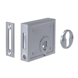 Basi Aufschraubschloss ASS 60 mit Schließblech und Schlüsselschild für Gartentore und Holztüren.