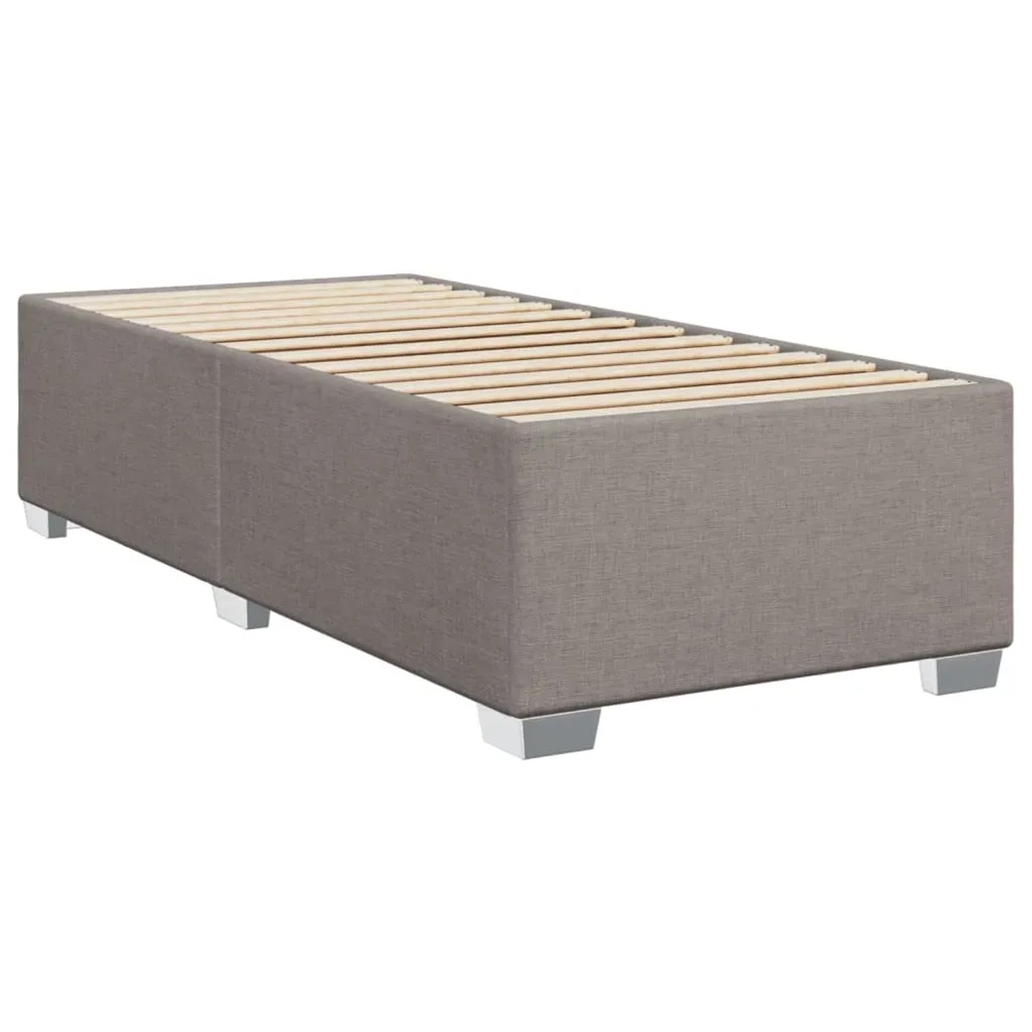 Boxspringbett Taupe 90x200 cm mit Holzlattenrost und silbernen Füßen.