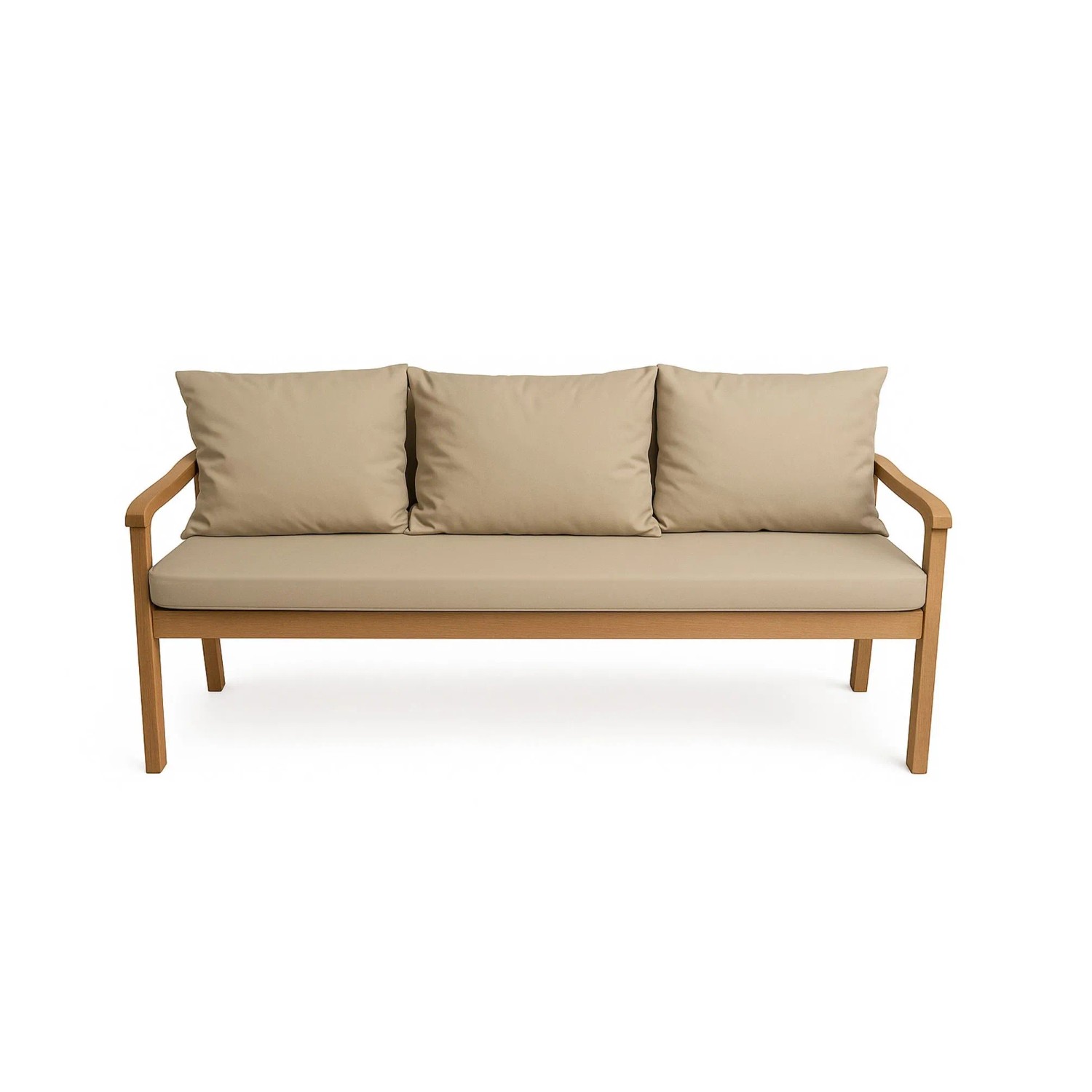 Beiges Gartenbank Kissen Set: Bankauflage 160x60 cm + 3 Rückenkissen für 3-Sitzer Bänke.