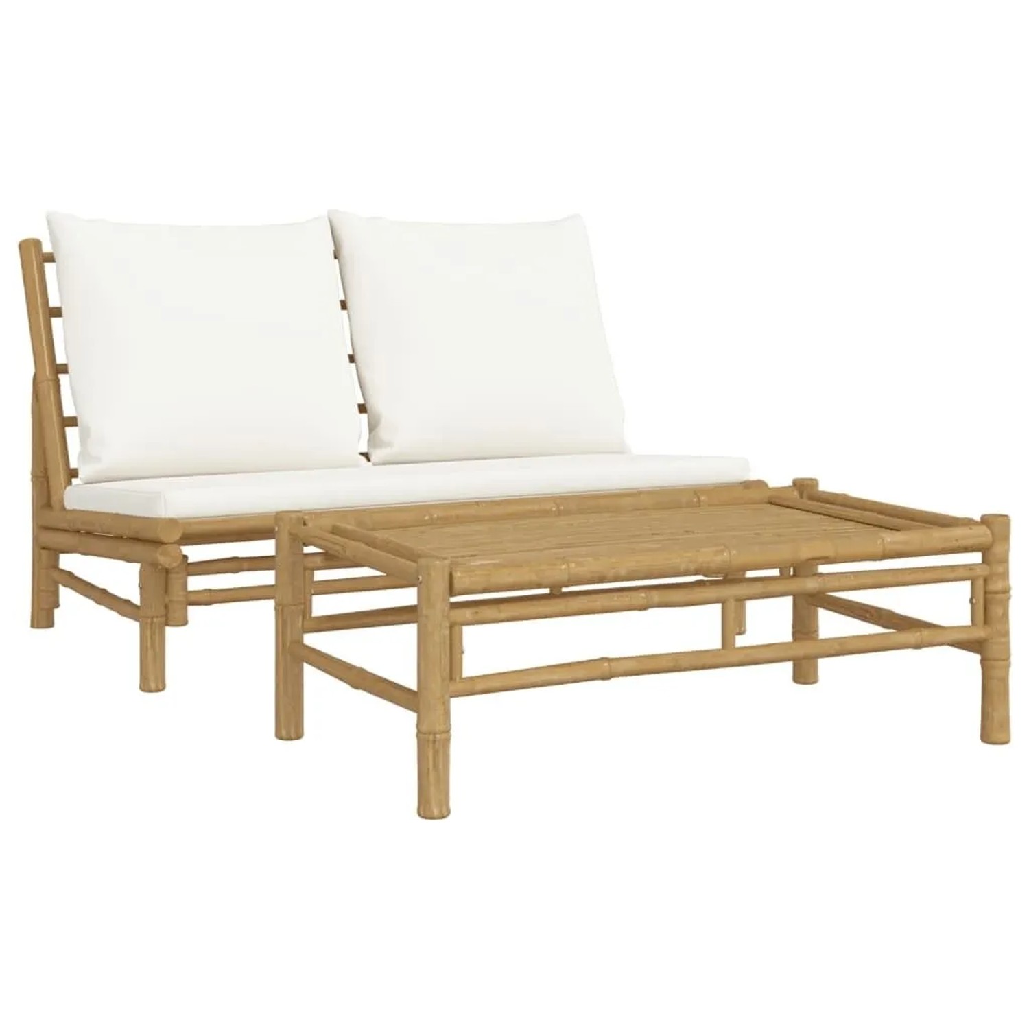 vidaXL 2-Tlg Garten-Lounge-Set mit Cremeweißen Kissen Bambus 363454