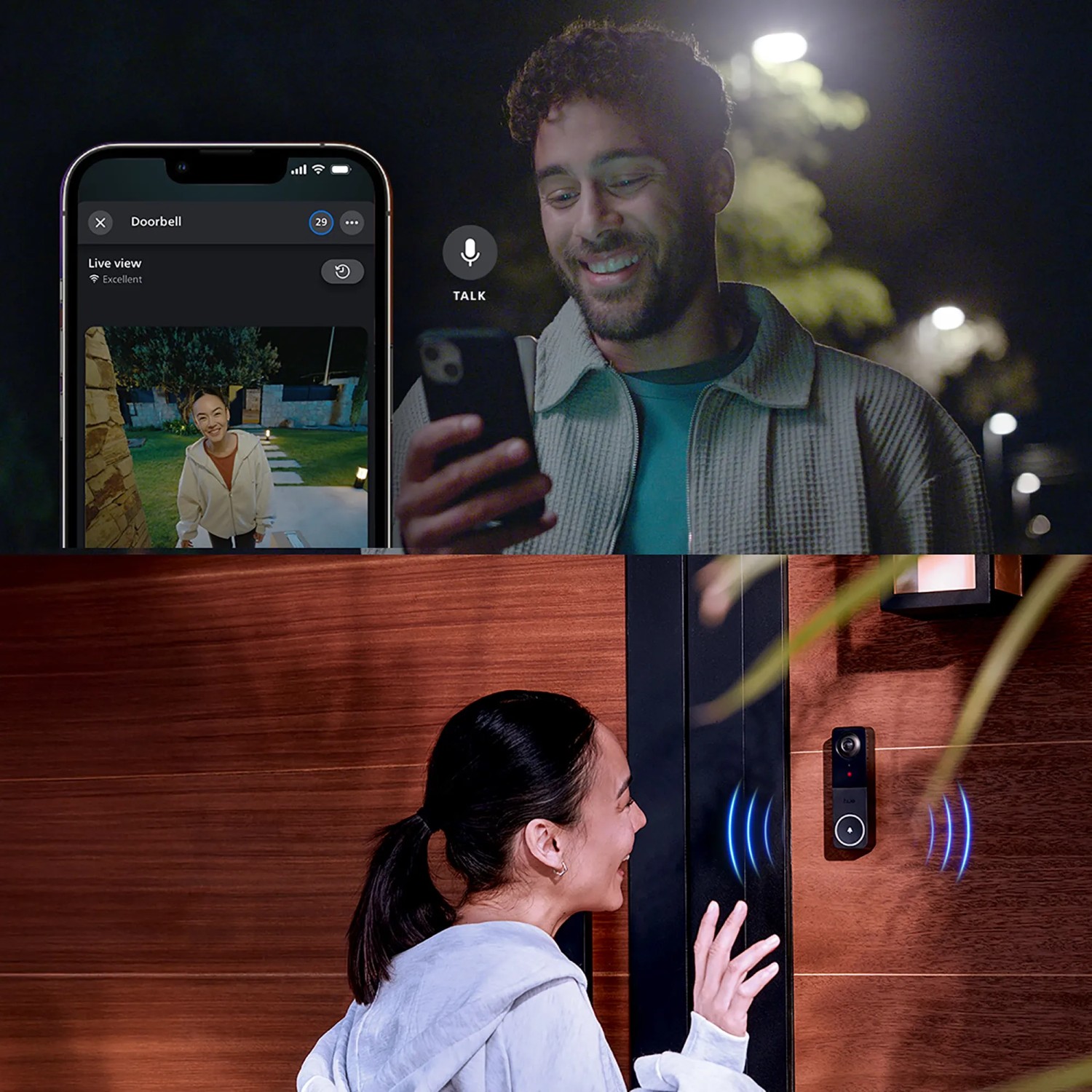 Philips Hue Türklingelkamera Secure in Schwarz: Überwachung per App und Gegensprechfunktion.